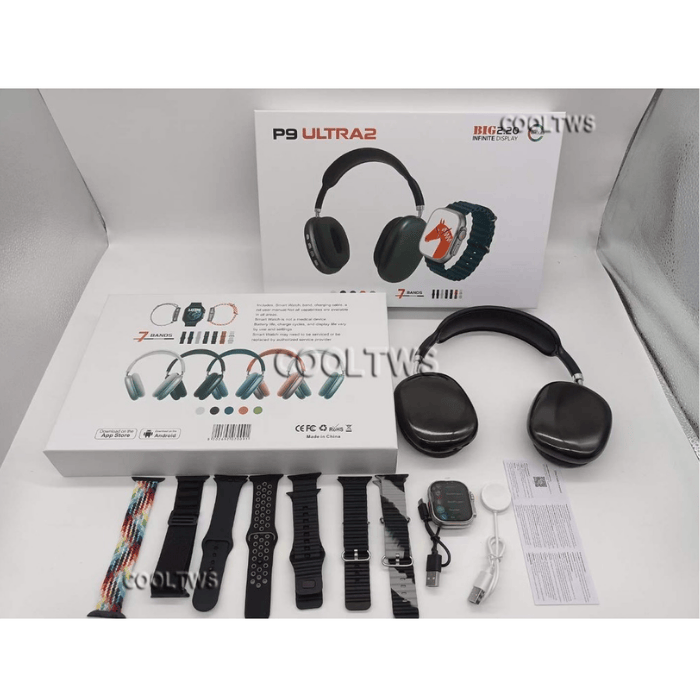 P9+ Watch Ultra 2 Combo Box with 7 Straps & Headphones